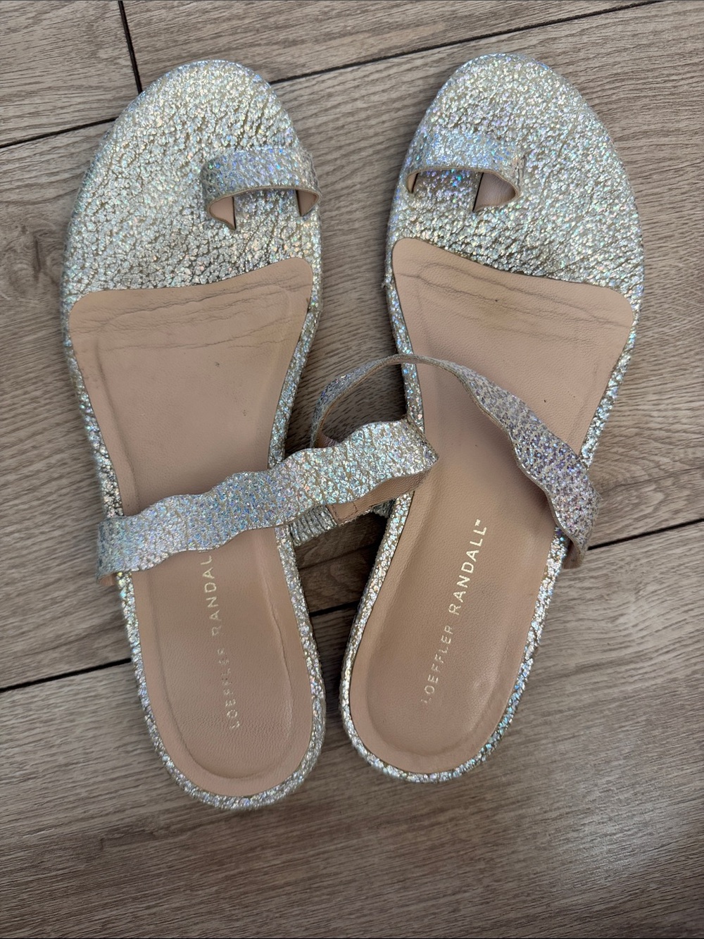 Loeffler Randall Iridescent Glitter Slide Sandals in Silver